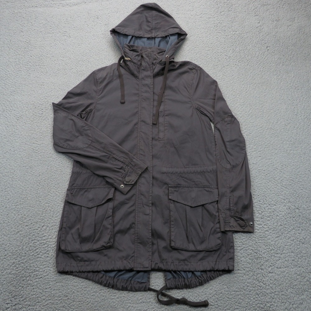 James Perse Women 1 Gray Utility Parka Hooded Fishtail Jacket Full Zip Snap Pack
